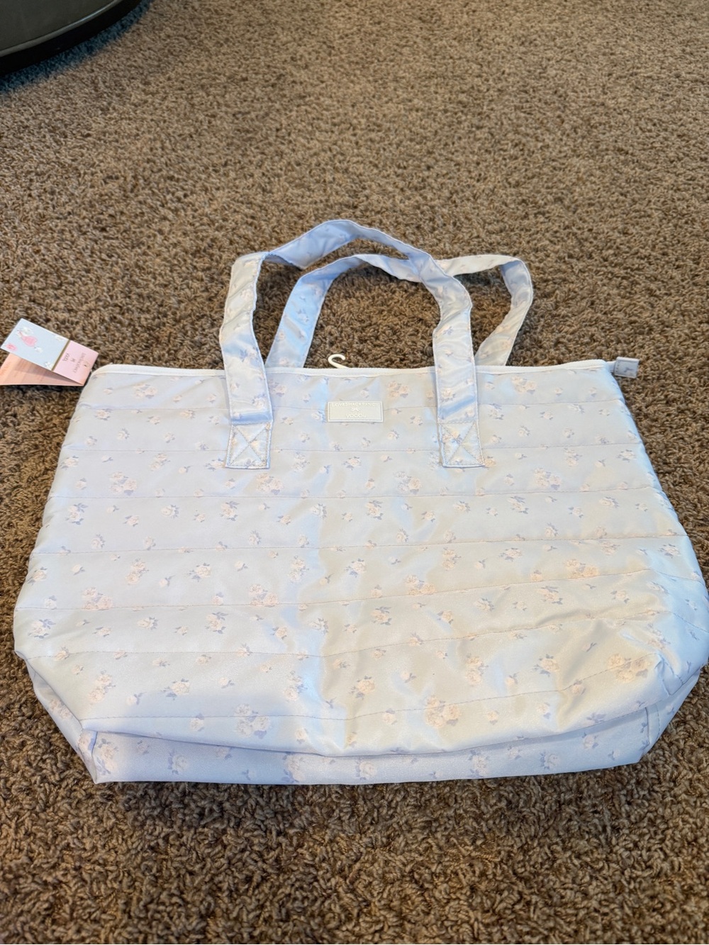 Pastel Blue Quilted Floral Tote Bag - Women